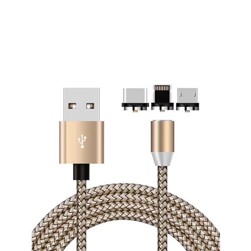 Câble Magnétique Micro USB, USB-C et Lightning (IPhone) Smartphone. Couleur doré/gold Longueur ; 2 mètres