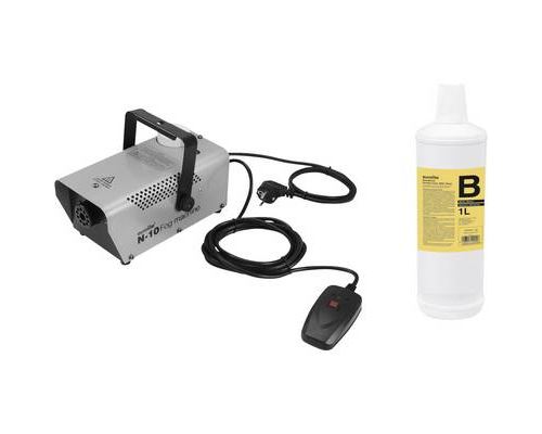Set machine à brouillard Eurolite N-10 silber + B2D Basic avec télécommande filaire, avec indicateur du niveau de remplissage, avec étrier de fixation