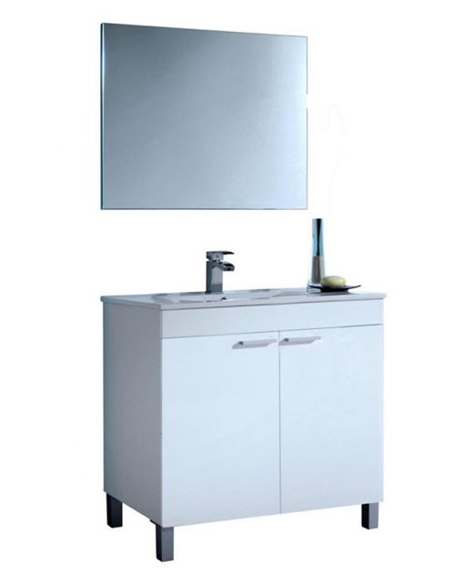 Meuble salle de bain Sous-Vasque 80 cm avec 2 Portes + Miroir - Hauteur 80 x Longueur 80 x Profondeur 45 cm