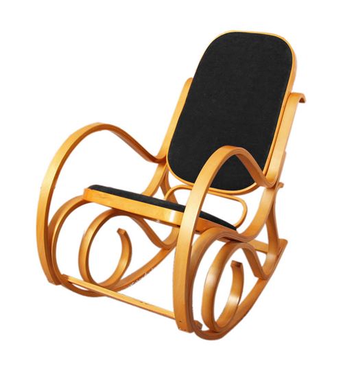 Fauteuil à bascule M41 aspect chêne assise en similicuir noir