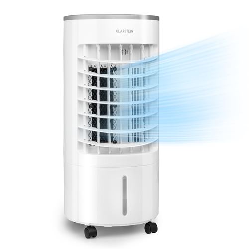 Rafraîchisseur D'Air - Klarstein Skypillar - Ventilateur - 3-En-1 - Humidificateur - Télécommande - 2 Packs Réfrigérants - Panneau Tactile - Mobile - 65W - 228M³/H - 3 Vitesses - Blanc