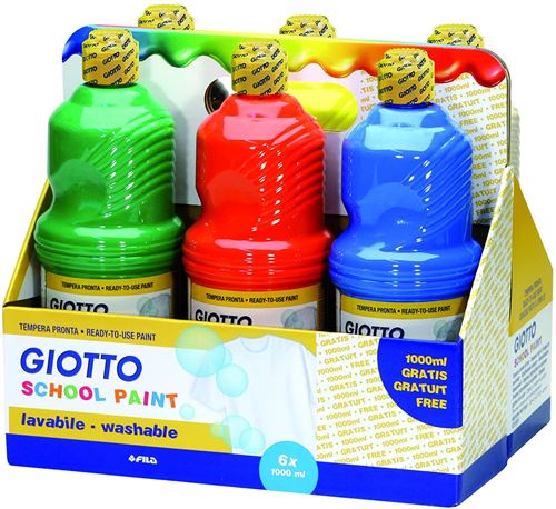 Giotto - 530900 - Assortiment de 6 flacons de 1 Litre de Gouache Lavable prête à l'emploi - pour école