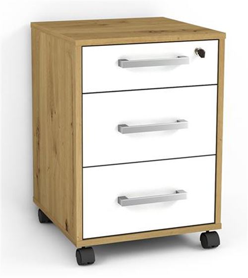 Caisson de bureau coloris artisan chêne / blanc brillant - L.40 x P.40 x H.57 cm -PEGANE-