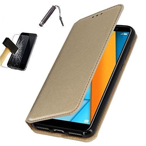 Etui Housse Coque Or/Doré Compatible Pour Huawei Honor 8A (Fermeture Magnétique) + Film verre trempé + Stylet