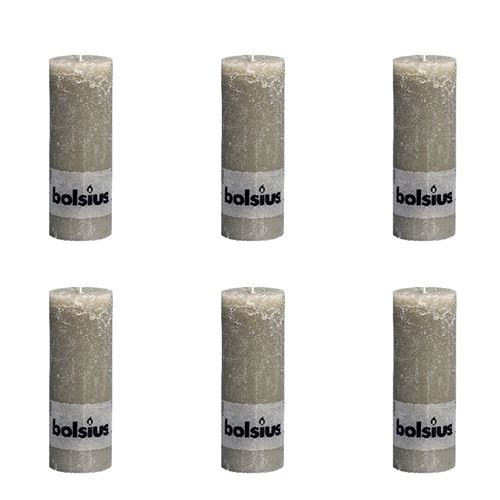 Lot de 6 bougies 190 x 68 mm gris claire Bolsius