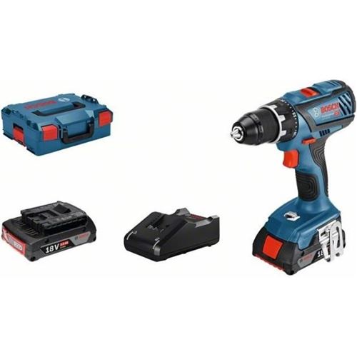 Bosch Professional 18V System perceuse-visseuse sans-fil GSR 18V-28 (couple maxi (tendre/dur)) : 28/63 Nm, avec 2 batteries 2,0 Ah, chargeur GAL 18 V-20, L-Case)