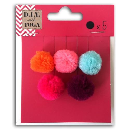5 pompons ronds en laine 2 cm - Eté