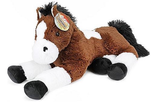 Toi-Toys cheval empaillé XXL junior 60 cm en peluche marron/blanc/noir