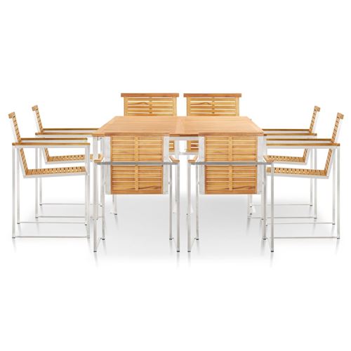 vidaXL Mobilier à dîner de jardin 9pcs Teck massif et acier inoxydable