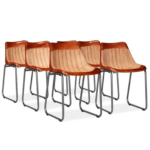 vidaXL Chaises à dîner 6 pcs Marron et beige Cuir véritable et toile