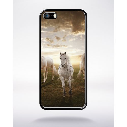 Coque Sunset Horses Compatible Apple Iphone 5 Bord Noir Silicone