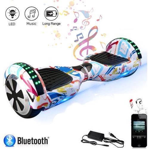 6.5 Hoverboard avec Deux Barres LED Skateboard Electrique puissance700W-Graffiti Blanc