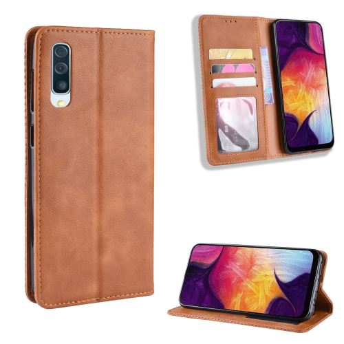 Etui en PU style vintage marron pour votre Samsung Galaxy A50