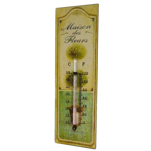 L'Héritier Du Temps - Thermomètre mural ou à poser décoratif en celsius et farenheit motif 'floral' en fer et papier vernis 0,5x8x25cm