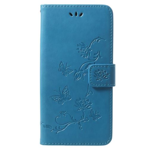 Etui en PU imprimé fleur papillon bleu stand pour Samsung Galaxy S9+