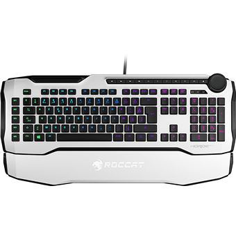 ROCCAT Horde AIMO – Clavier Gaming Membranical RGB, Rétroéclairage LED AIMO, disposition des touches optimisée, macros Quick-fire, Molette de Commande configurable, USB, blanc