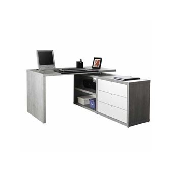 100 Sur Bureau D Angle Avec Tiroirs Blanc Lucide Effet Ciment Schema Achat Prix Fnac