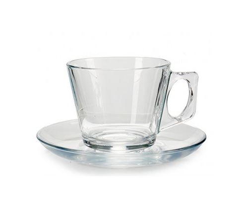 Set de 6 Tasses à Café avec Dessous de Tasses en Verre Transparent - 195ml