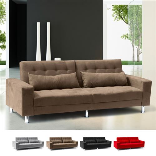 Modus Sofà - Canapé convertible double 2-3 places avec dossier inclinable et coussins Quarzo, Couleur: Marron
