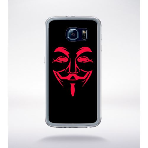 Coque Anonymous Noir Et Rouge Compatible Samsung Galaxy S6 Transparent