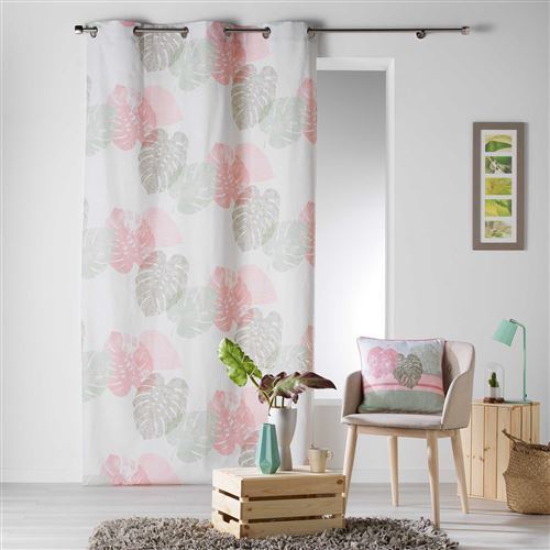Rideau a oeillets 140 x 240 cm coton imprime palmaris Corail