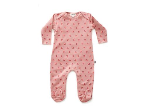 Oeuf Baby Clothes - Combinaison avec pieds cerises coton bio rose 3/6M
