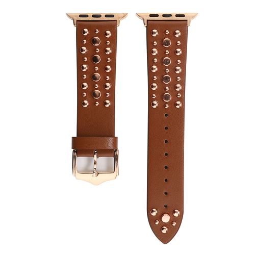  Bracelet en cuir v&eacute;ritable avec rivet pour Apple Watch Series 6/ SE/ 5/ 4 40mm - Marron 