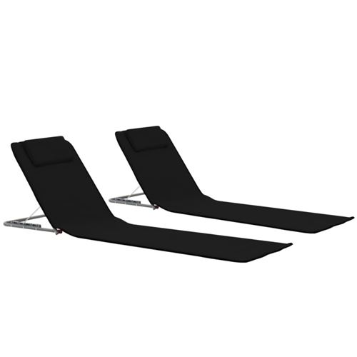 Vidaxl Noir Tapis De Plage Pliables 2 Pcs Acier Et Tissu - Image 1