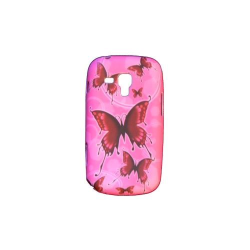 Coque en silicone rose papillons pour Samsung Galaxy Trend S7560 / S Duos S7562