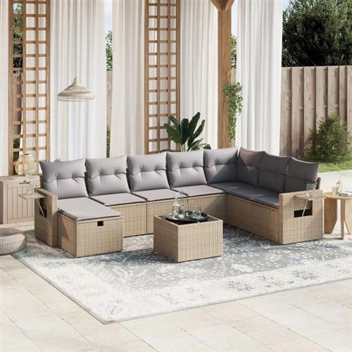 Non Communiqué Beige Salon De Jardin Modulable Vidaxl Rotin 9 Pieces 62 X 62 X 69 Cm