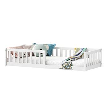 IDIMEX Lit Enfant ELOA Au Sol 90x200 Cm De Type Montessori, Tête De Lit En Forme De Maison, En Bois Massif Lasuré Blanc