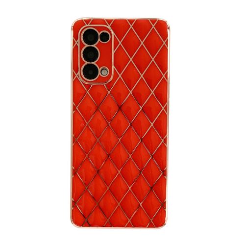 Coque en Cuir Pour Samsung S22 Ultra Frusde avec Galvanoplastie Diamant Motif de Grille Etui-Rouge