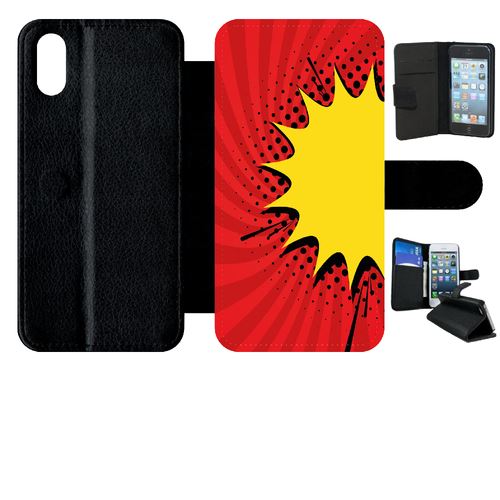 Etui My-Kase pour iPhone X - fond comics rouge - Simili-cuir Noir