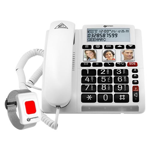 Téléphone Amplifié avec Réglage de Volume et Télécommande SOS Geemarc Blanc