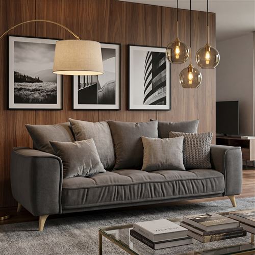 Canap&eacute; Tissu Droit Gris fonc&eacute; Altamo - 2 Places - Gris fonc&eacute;