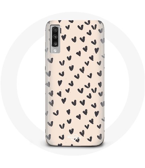 Coque Samsung Galaxy A70 Fond de texture abstraite coeurs noirs Maniacase