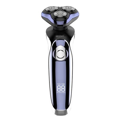 Rasoir Electrique Rechargeable avec Double Anneau Rotatif Usage &agrave; Sec ou Humide Noir / Bleu