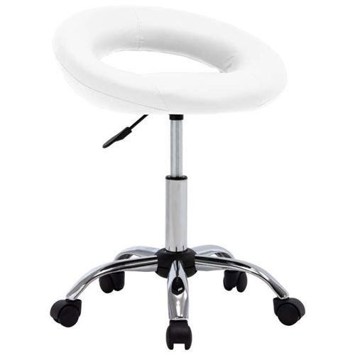 vidaXL Chaise de travail roulante Blanc Similicuir