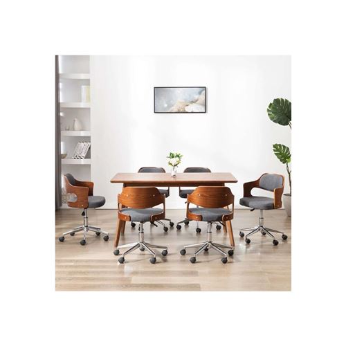 vidaXL Chaises pivotantes à dîner 6 pcs Gris Bois courbé et tissu
