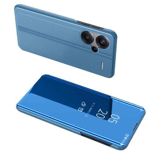 Housse pour Xiaomi Redmi Note 13 Pro+ Plus 5G - etui coque portefeuille clear view miroir + film ecran - BLEU - htdmobiles