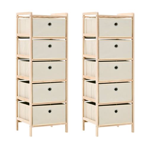 vidaXL Étagères de rangement avec 5 paniers en tissu 2 pcs Beige Cèdre