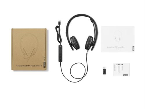 Lenovo Gen 2 - Micro-casque - sur-oreille - filaire - USB-C - noir - Certifié pour Microsoft Teams