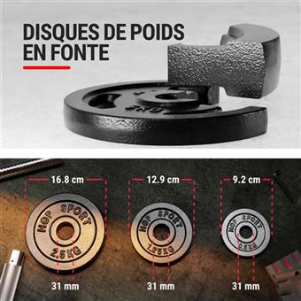Hop-Sport Disques De Poids En Plastique 20kg Ou 30kg Pour Barre Haltères 30mm - Set Complet Musculation