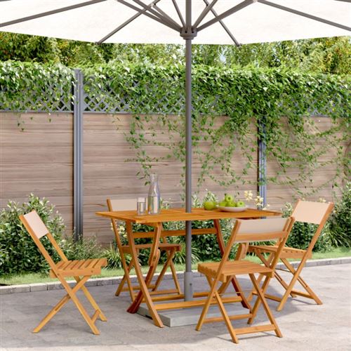 Non Communiqué Beige Chaises De Jardin Pliantes Lot De 4 Tissu Et Bois Massif