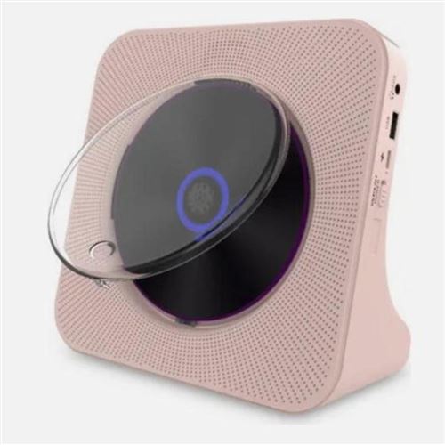 Brightake Lecteur CD rétro avec Bluetooth, rechargeable, lecture USB, radio FM avec télécommande, lecture programmée, rose