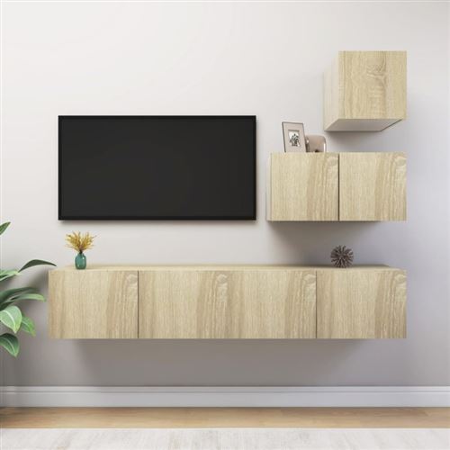 Ensemble de meuble TV 4 pcs Ch&ecirc;ne sonoma Bois d ing&eacute;nierie