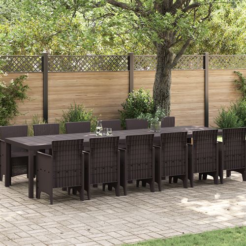 Non Communiqué Marron Ensemble De Salle À Manger Jardin En Poly Rotin Vidaxl, 13 Pièces, Table De Jardin 200X100x73 Cm En Poly Rotin, T