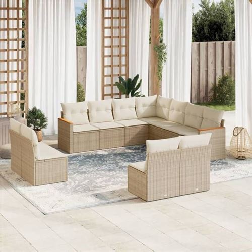 Non Communiqué Beige Salon De Jardin Modulable Vidaxl Rotin 11 Personnes 11 Pieces