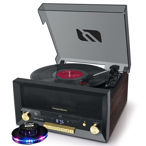 MUSE Syst&egrave;me Cha&icirc;ne Hifi -  MT-112W - CD 20W vintage avec platine Vinyle - CD/FM/USB/AUX - 33/45/78 tours - Lumi&egrave;re OVNI