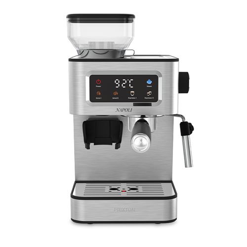 PRIXTON  Machine &Agrave; Caf&eacute; Expresso Napoli 1350w, Compatible Avec Grains De Caf&eacute;, Caf&eacute; Moulu Et Capsules, Moulin inclus